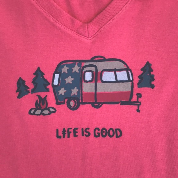 Beautiful "Life Is Good" Camper Pink Long Sleeve Top M - Picture 6 of 9